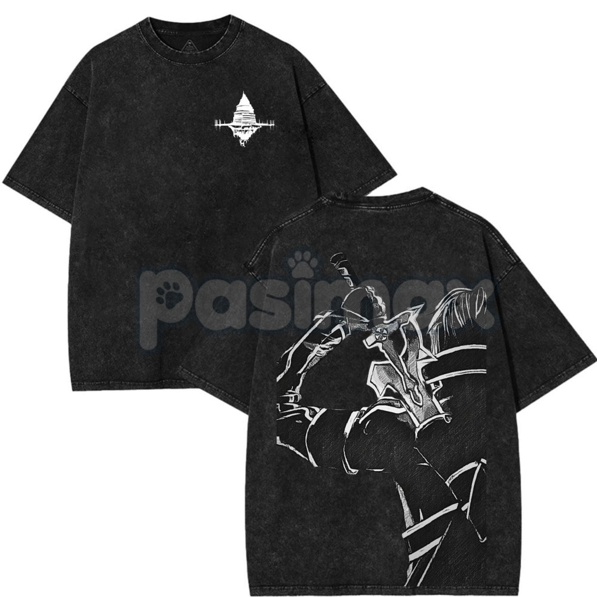 Sword Art Online Kirito B&W V1 T-Shirt – Vintage Washed Oversized Anime Manga Graphic Tee