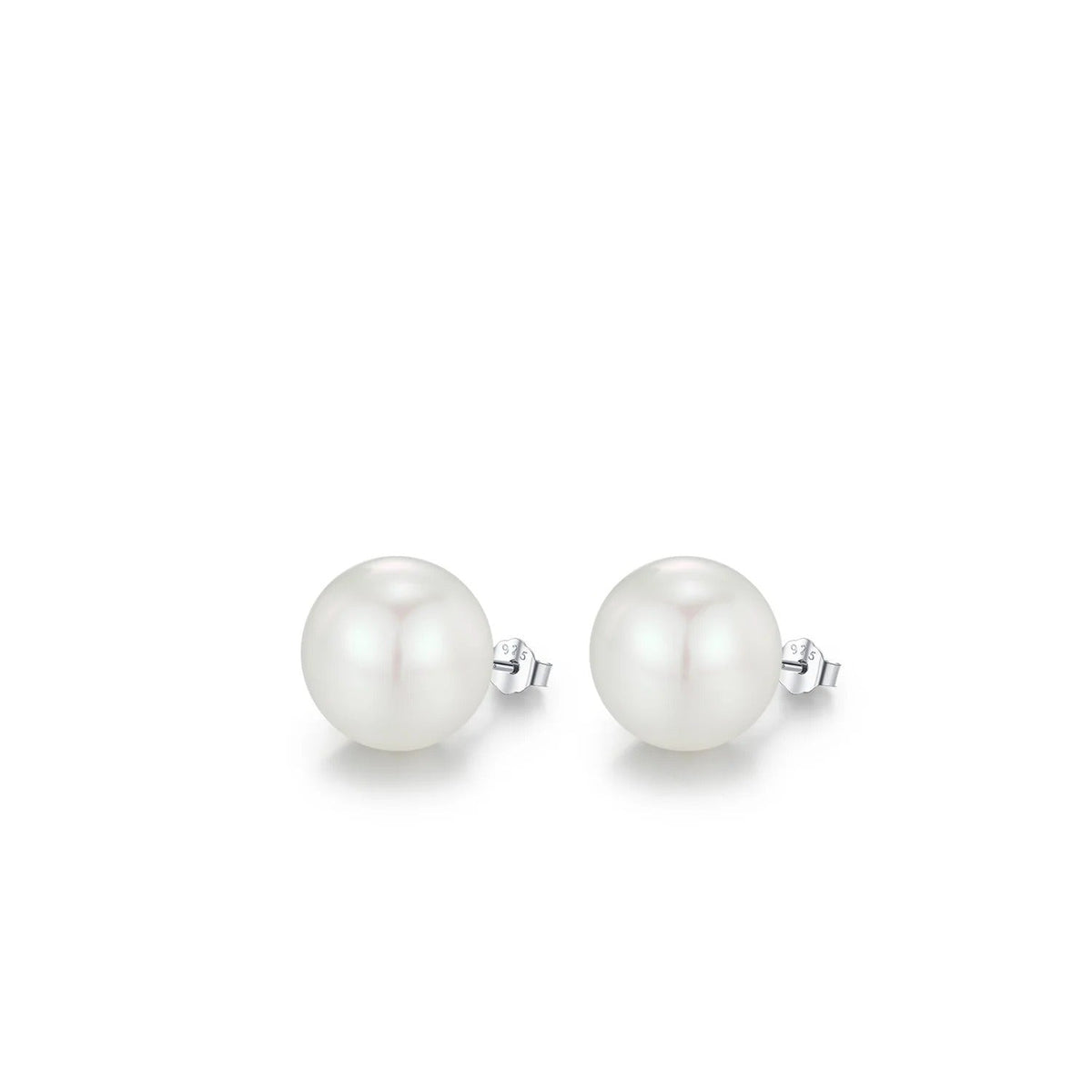 Geometric Pearl Stud Earrings in Sterling Silver with Clear Crystal Accents
