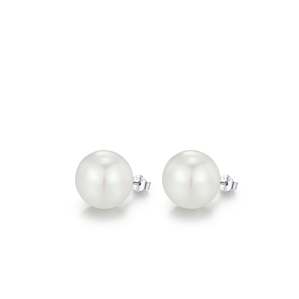 Geometric Pearl Stud Earrings in Sterling Silver with Clear Crystal Accents