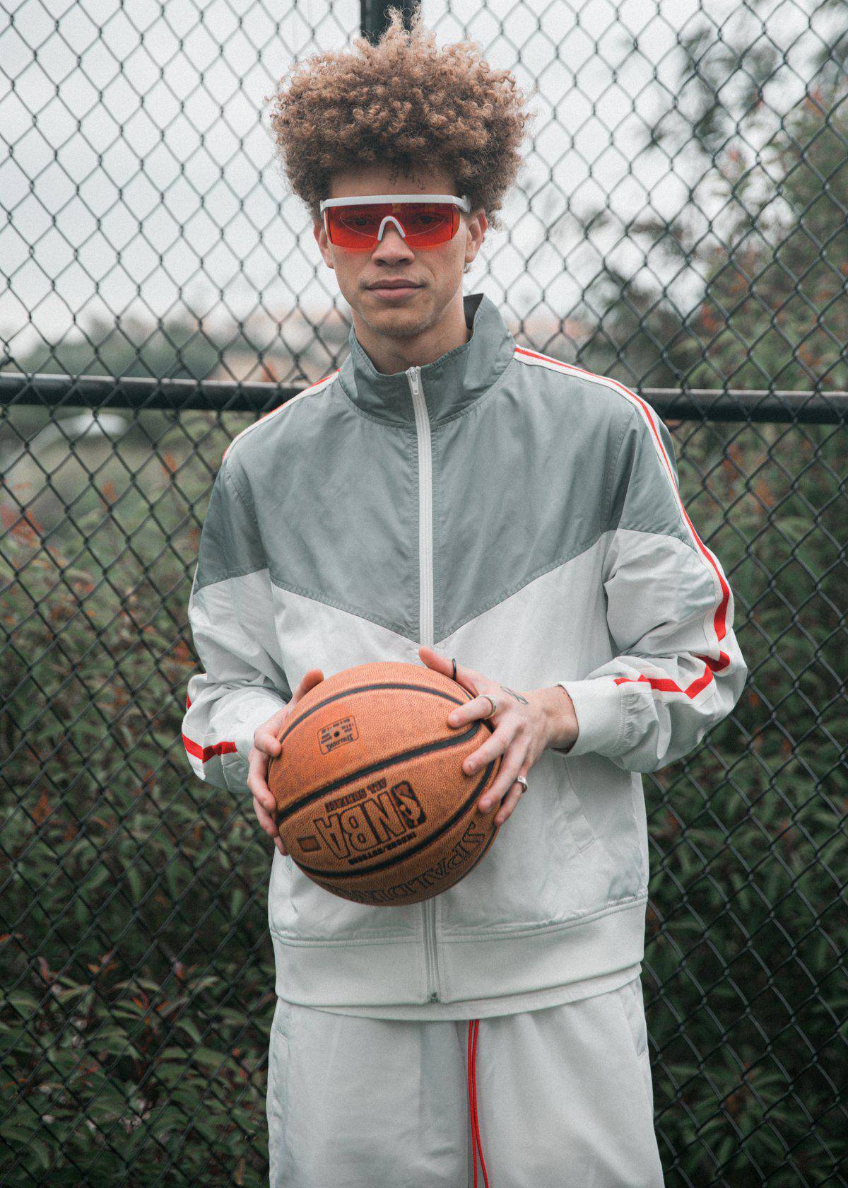 Men's Retro Swishy Track Jacket in White/Grey - Blank State