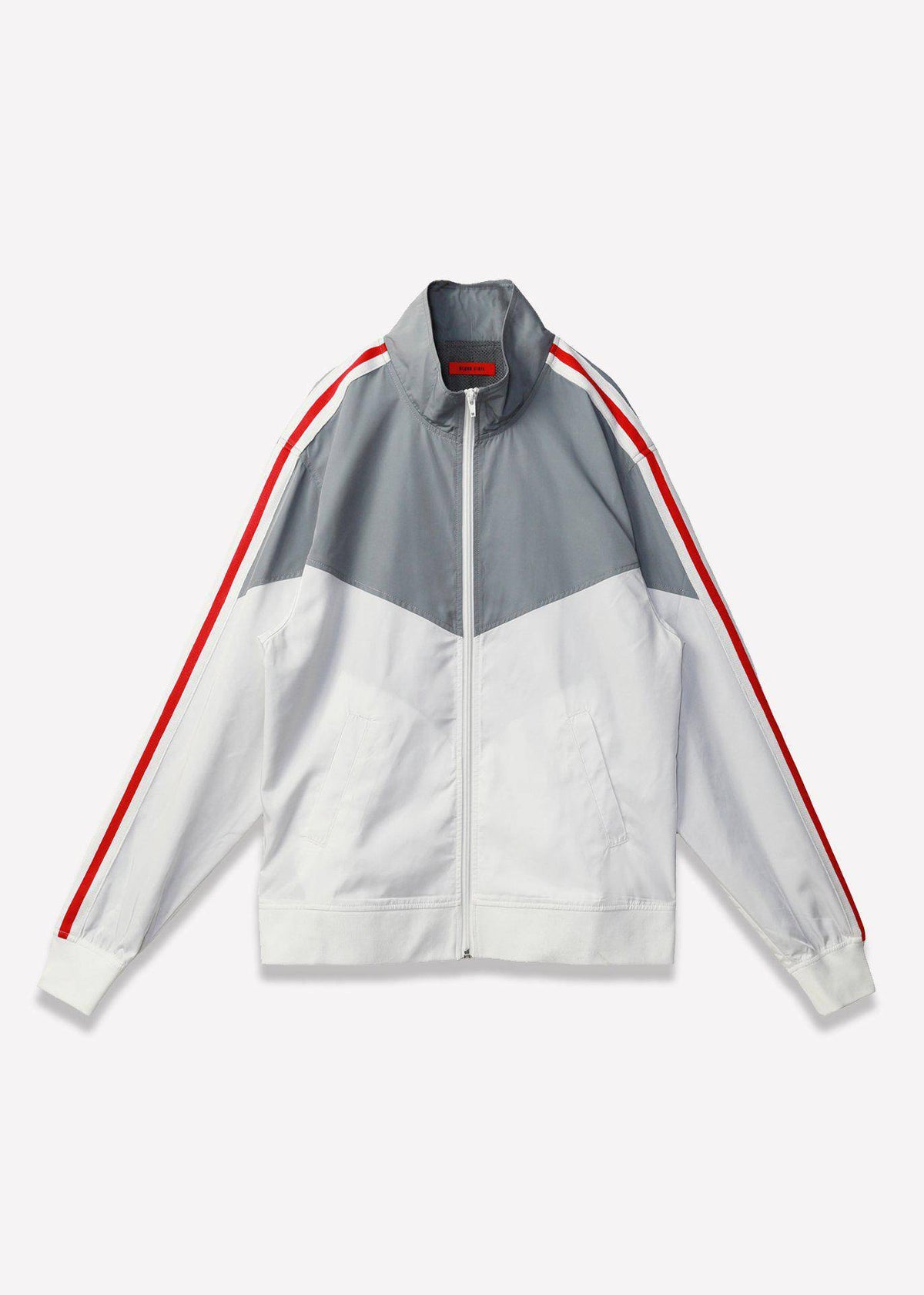 Men's Retro Swishy Track Jacket in White/Grey - Blank State