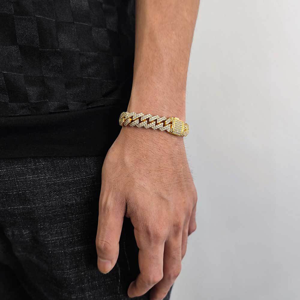 Cuban Link Zirconia Chain Bracelet in Gold or White Gold – Bold Hip Hop Jewelry for Men and Women