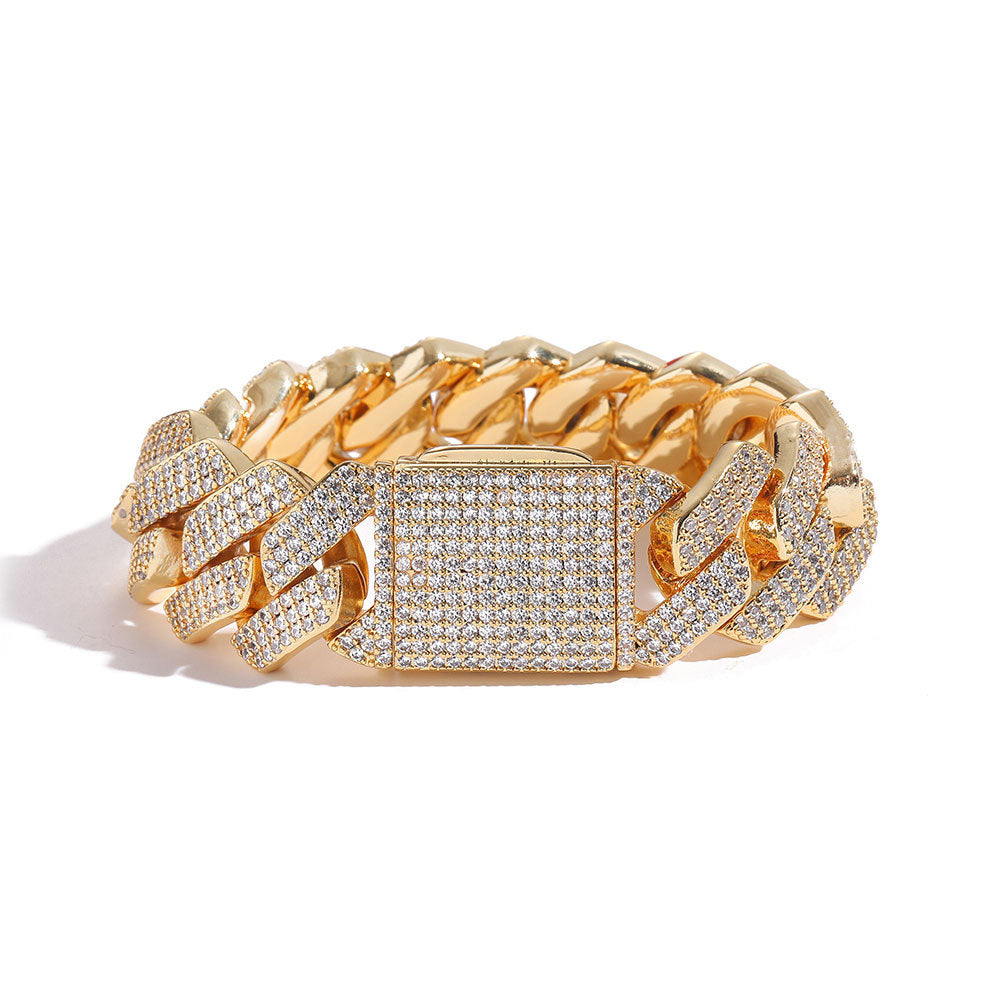 Cuban Link Zirconia Chain Bracelet in Gold or White Gold – Bold Hip Hop Jewelry for Men and Women