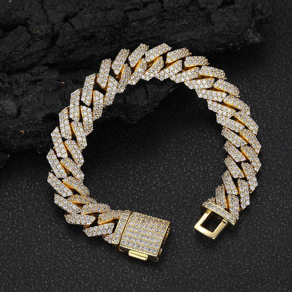Cuban Link Zirconia Chain Bracelet in Gold or White Gold – Bold Hip Hop Jewelry for Men and Women