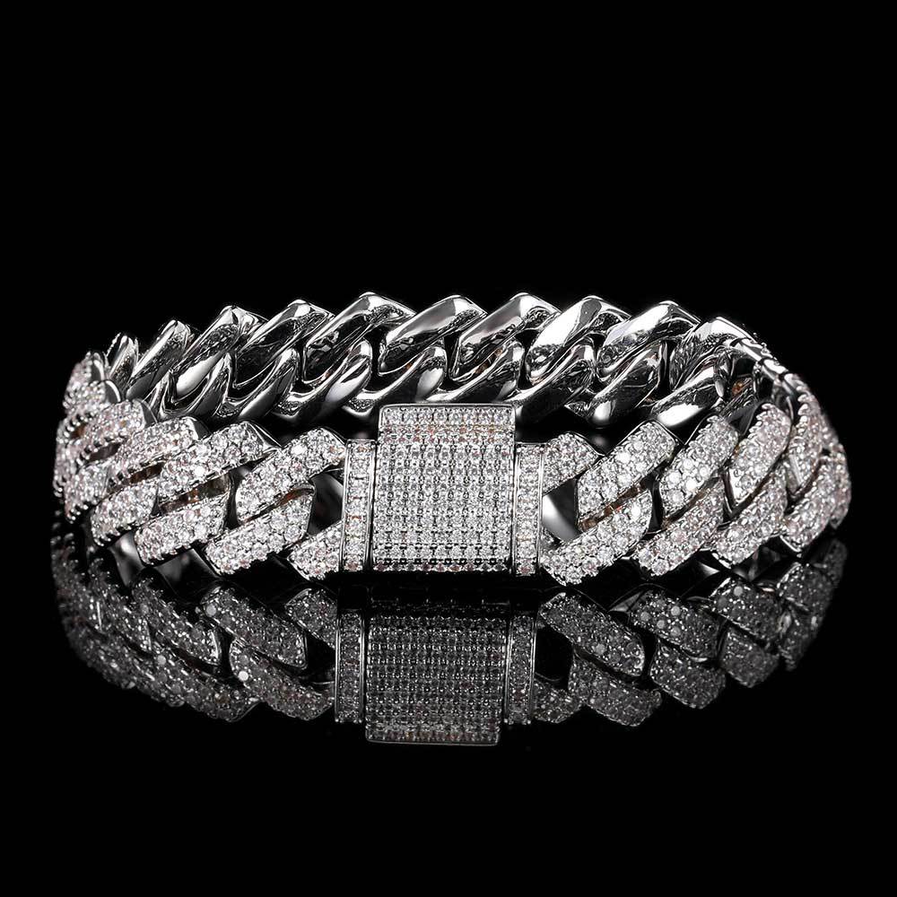 Cuban Link Zirconia Chain Bracelet in Gold or White Gold – Bold Hip Hop Jewelry for Men and Women