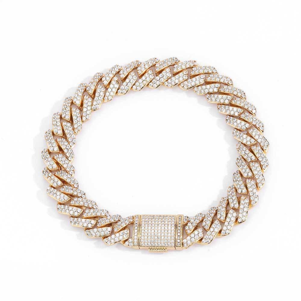Cuban Link Zirconia Chain Bracelet in Gold or White Gold – Bold Hip Hop Jewelry for Men and Women
