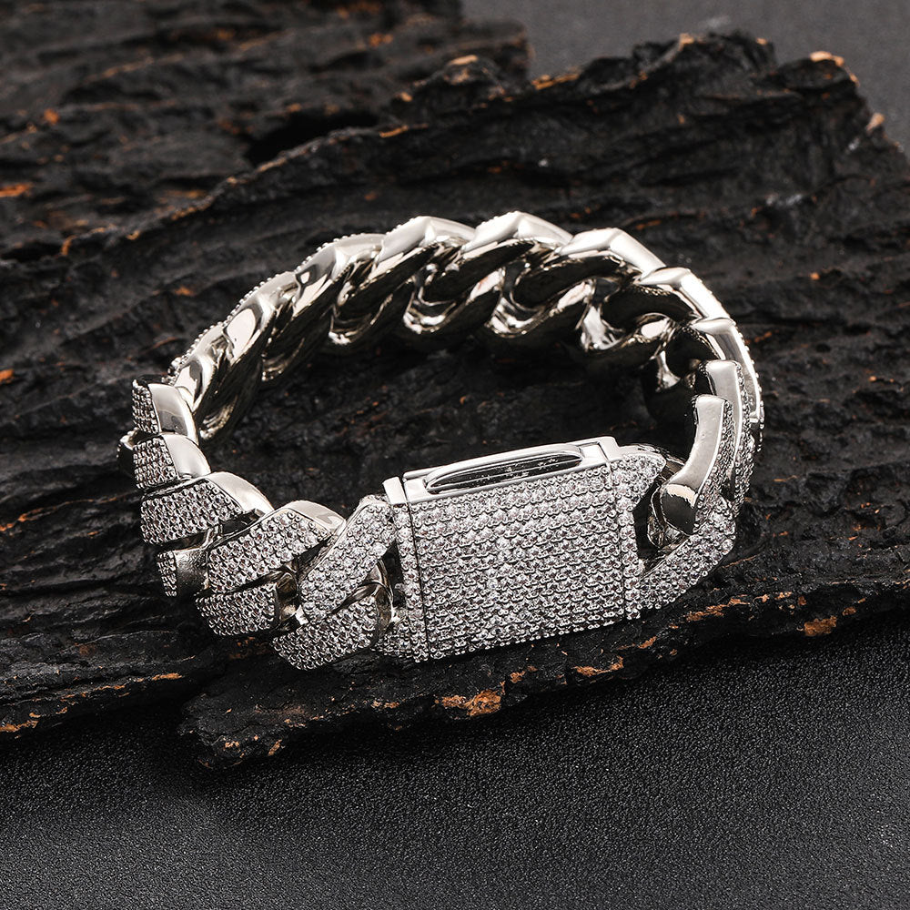 Cuban Link Zirconia Chain Bracelet in Gold or White Gold – Bold Hip Hop Jewelry for Men and Women