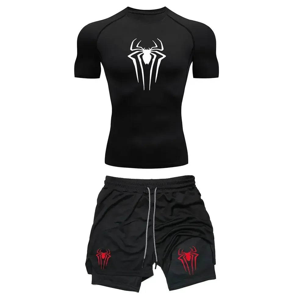 Conjunto Compresión Hombre Y2K Araña Gimnasio Secado Rápido