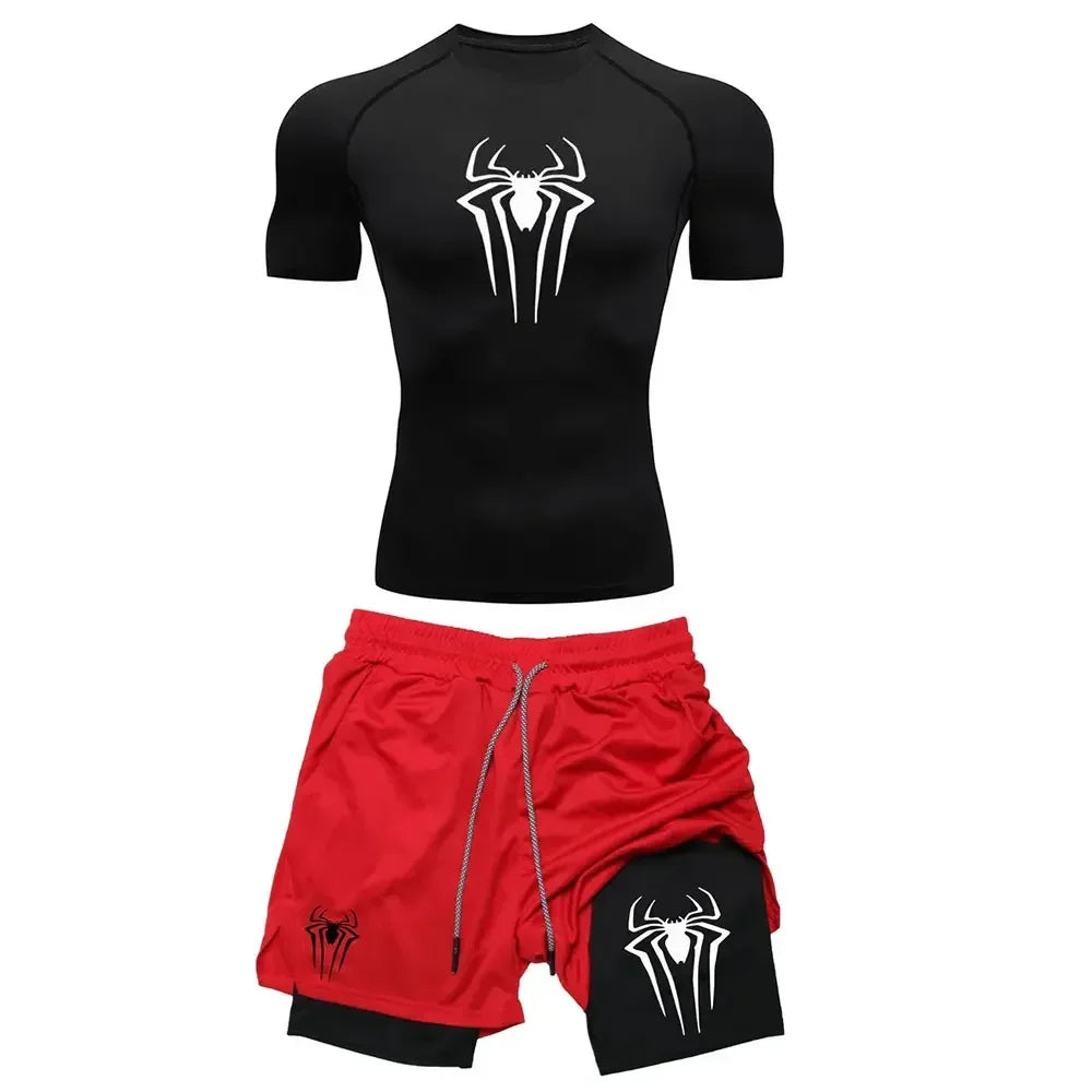 Conjunto Compresión Hombre Y2K Araña Gimnasio Secado Rápido