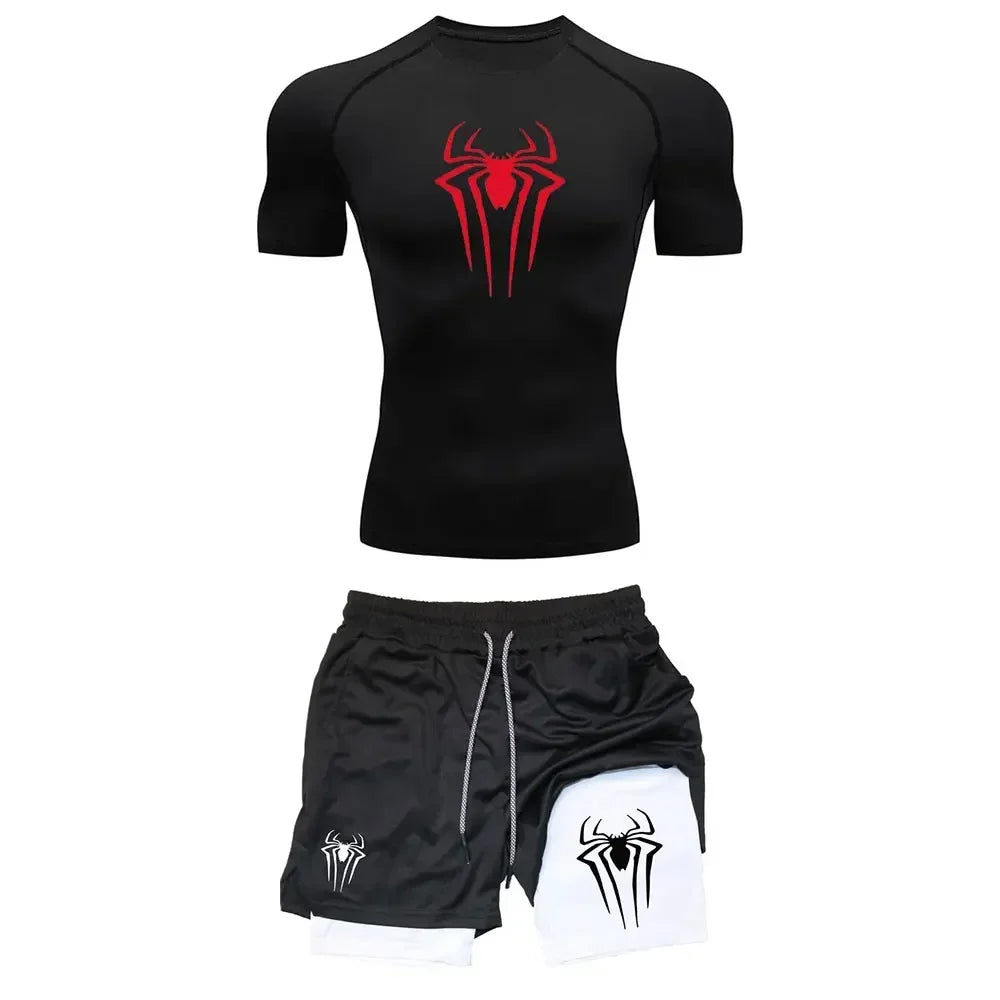 Conjunto Compresión Hombre Y2K Araña Gimnasio Secado Rápido
