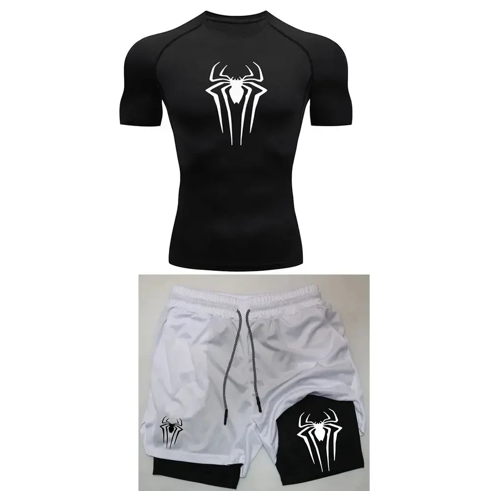 Conjunto Compresión Hombre Y2K Araña Gimnasio Secado Rápido