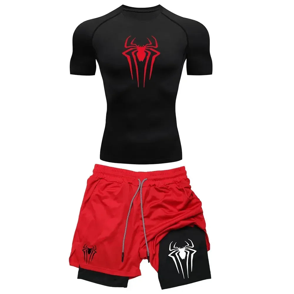 Conjunto Compresión Hombre Y2K Araña Gimnasio Secado Rápido