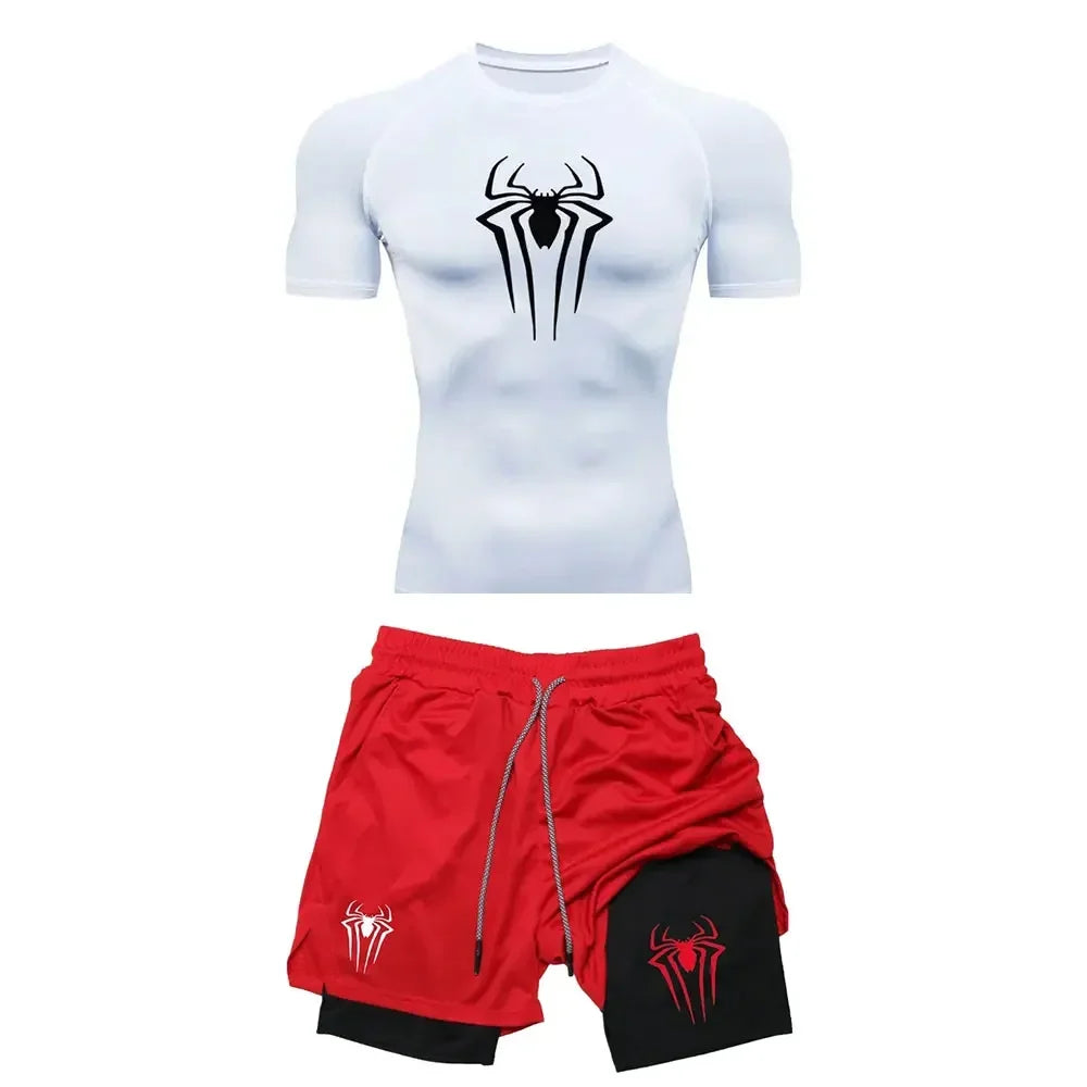 Conjunto Compresión Hombre Y2K Araña Gimnasio Secado Rápido