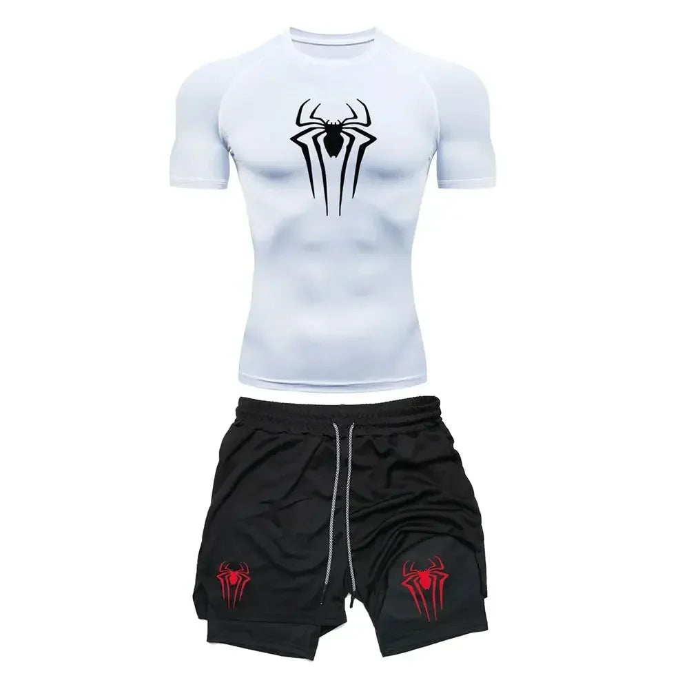 Conjunto Compresión Hombre Y2K Araña Gimnasio Secado Rápido