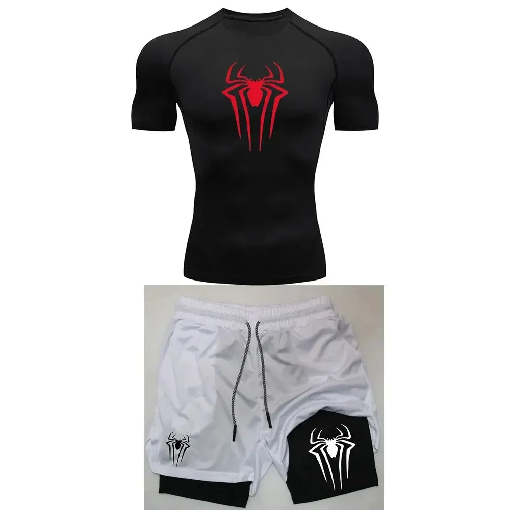 Conjunto Compresión Hombre Y2K Araña Gimnasio Secado Rápido