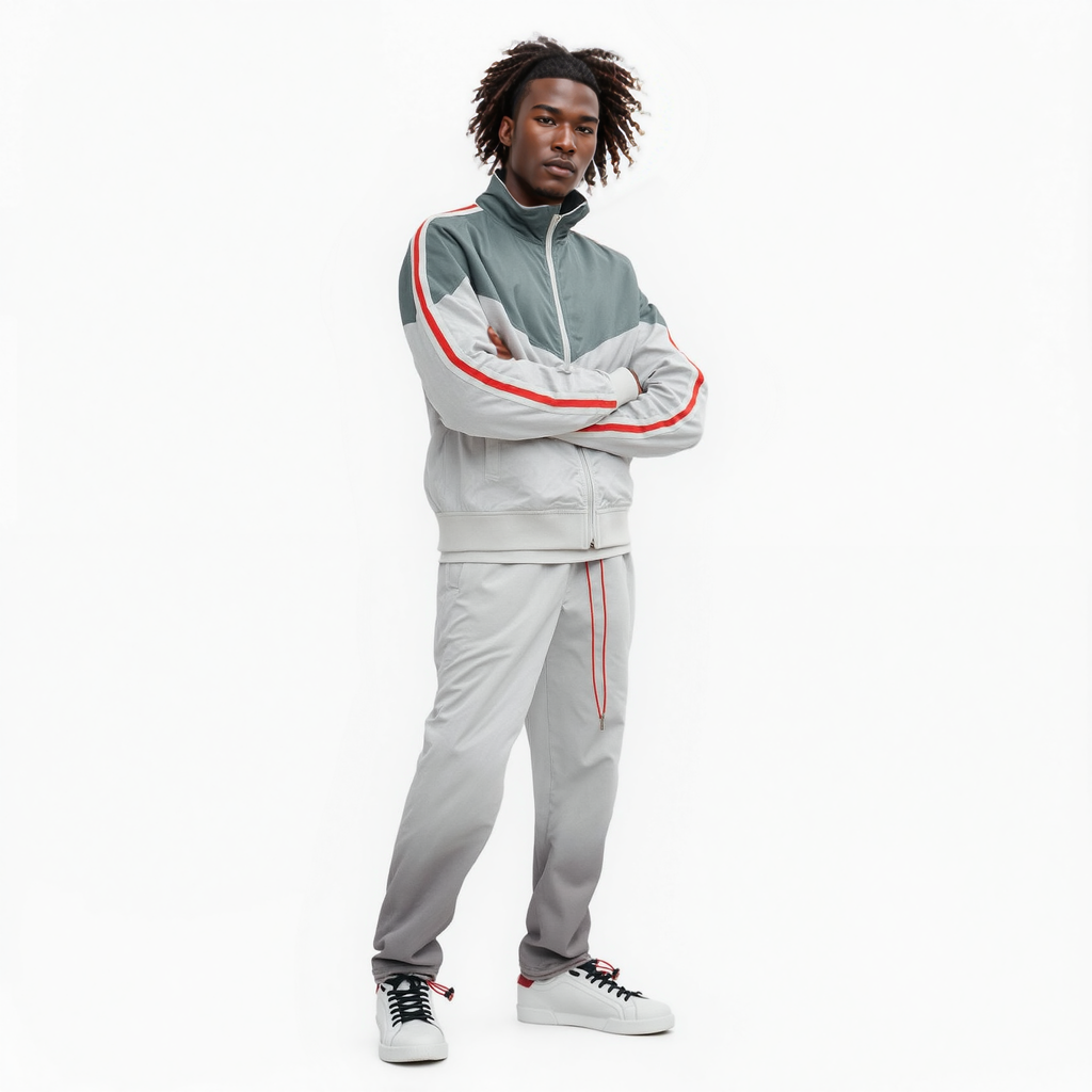 Men's Retro Swishy Track Jacket in White/Grey - Blank State