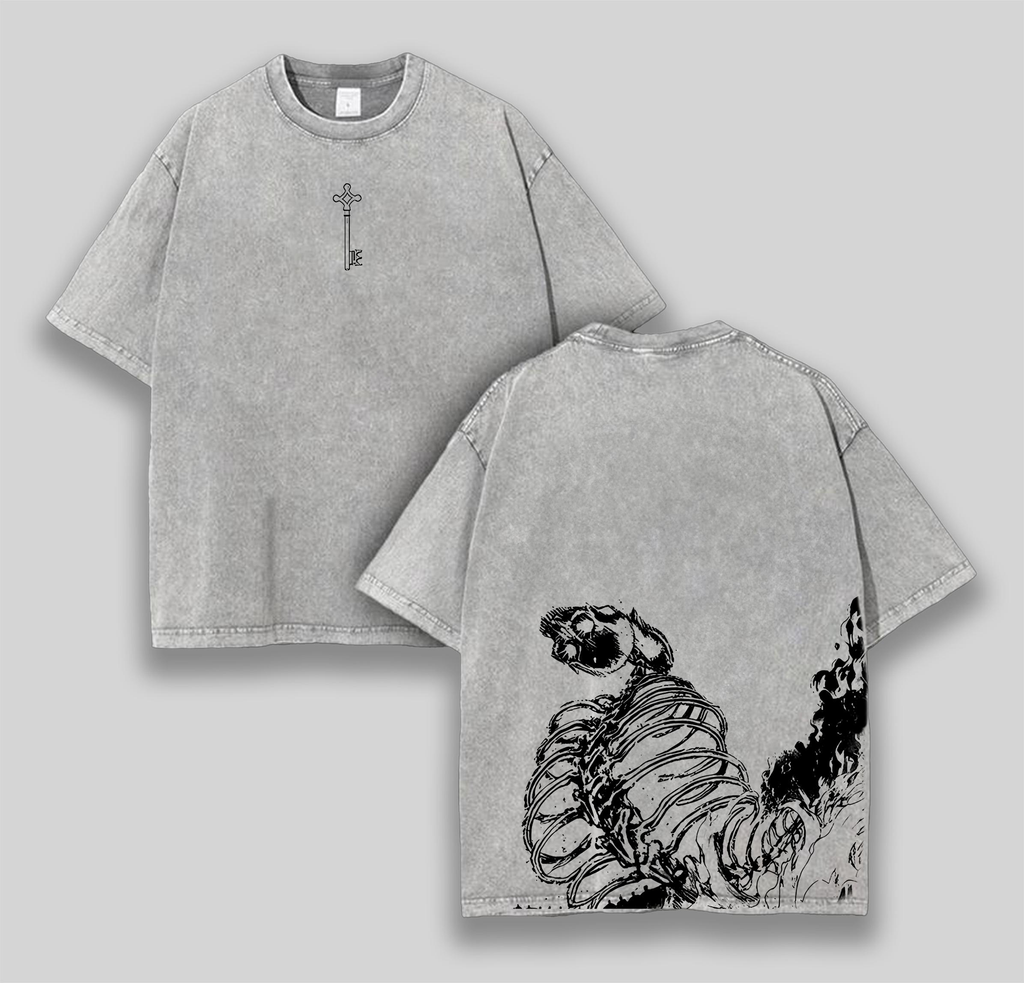 Retro Vintage Demon Eren Yeager Attack On Titan Anime Double Printed Washed Tee Unisex Oversize Anime Manga Washed Heavyweight Cotton T-shirt