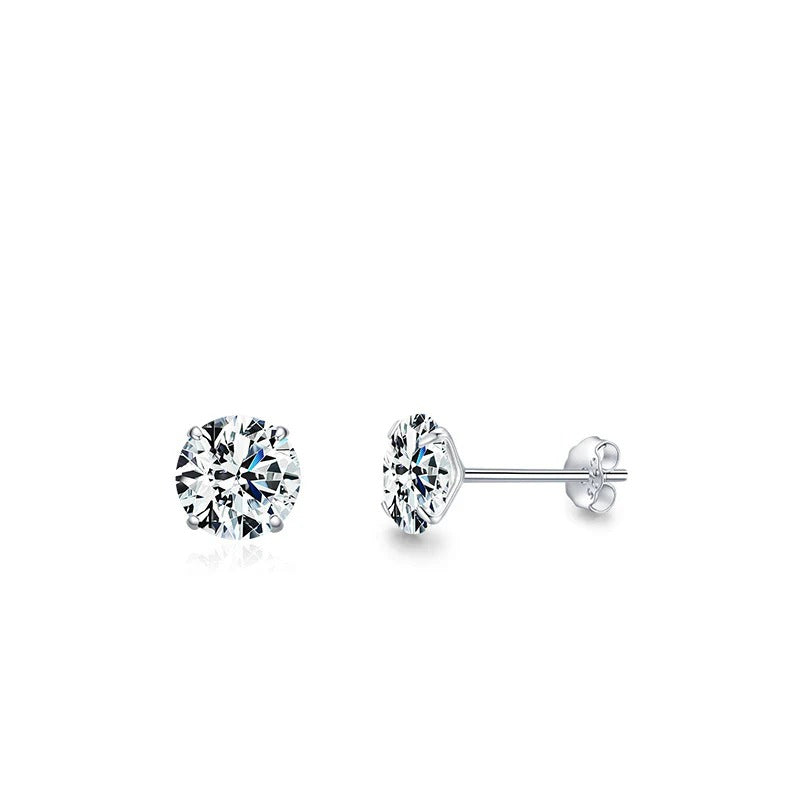 Round Cubic Zirconia Stud Earrings in Sterling Silver – Minimalist Geometric Design