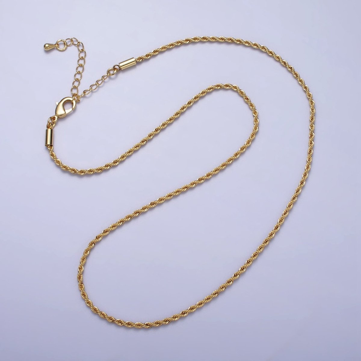 Dainty Gold Rope Chain Necklace Twisted Chain Necklace 17.75", 19.5 Inch + 2 inch Extender | WA-1524 WA-1525
