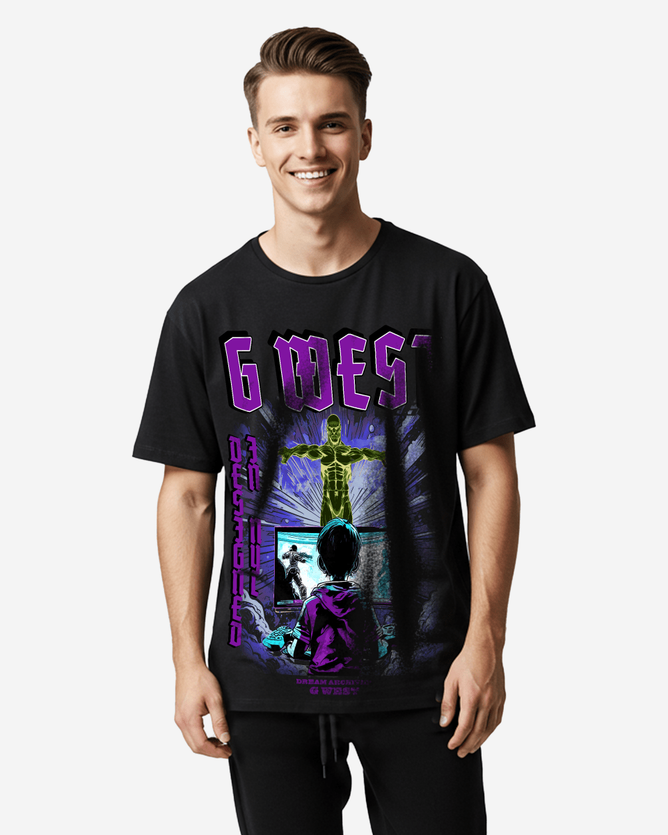 G West Game of G Baby Blue Black Oversized T-Shirt Mens