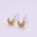 Moon Stud Earring Charm • 24k Gold Filled• Jewelry Making Supplies • Open Ring Attached for Jewelry Making Supply Q-293