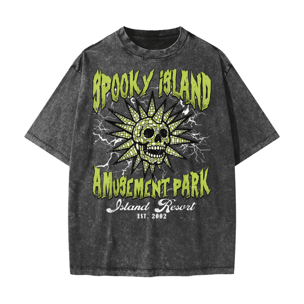 Spooky Island Amusement Park Snow Washed T-Shirt