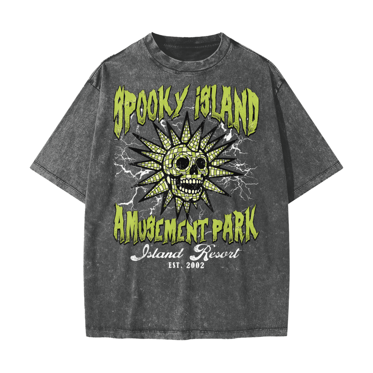 Spooky Island Amusement Park Snow Washed T-Shirt