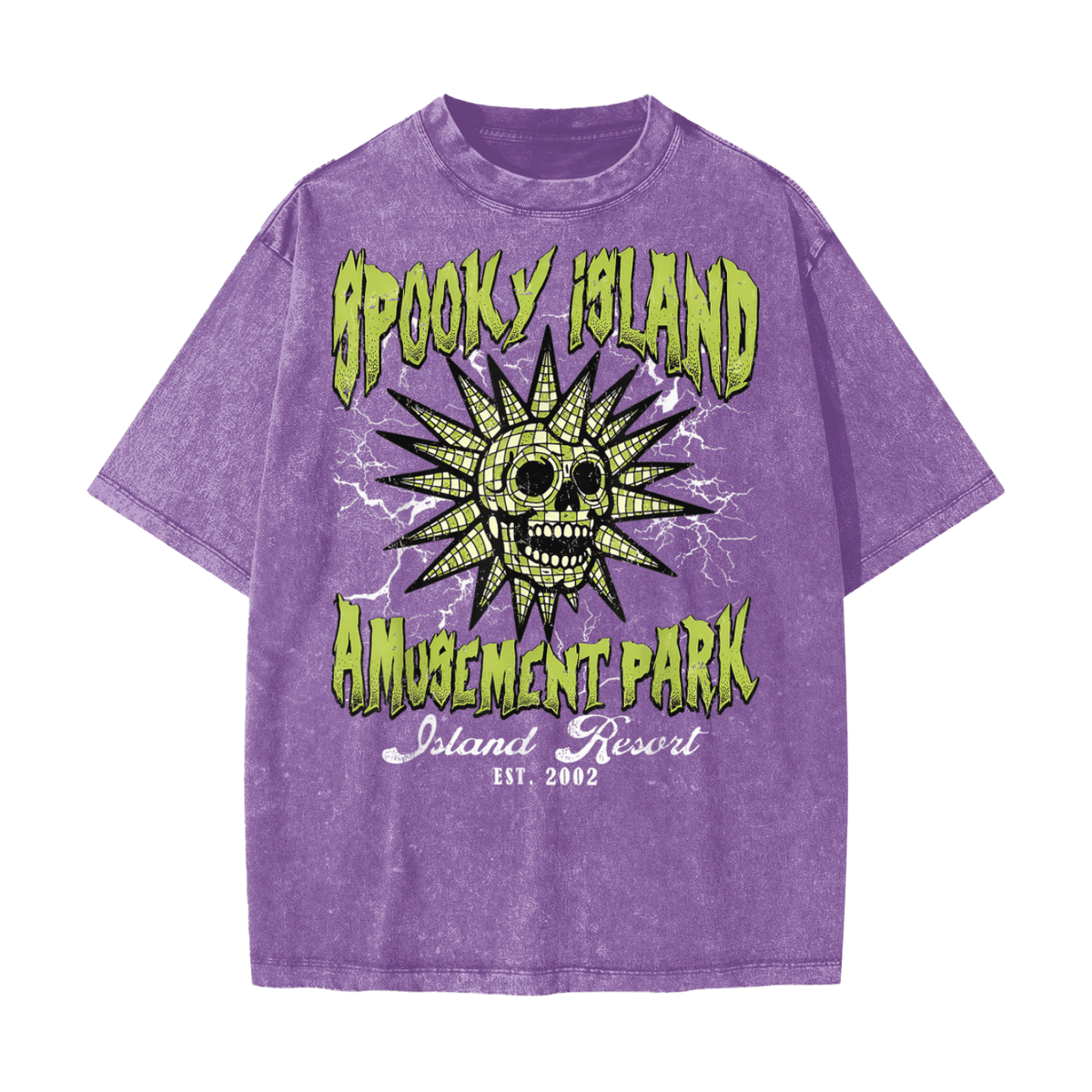 Spooky Island Amusement Park Snow Washed T-Shirt